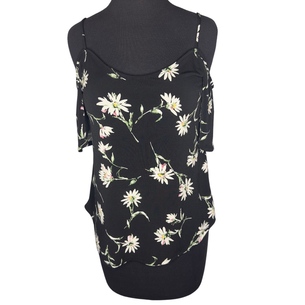 Kaileigh Black Cold Shoulder Floral Top | XS